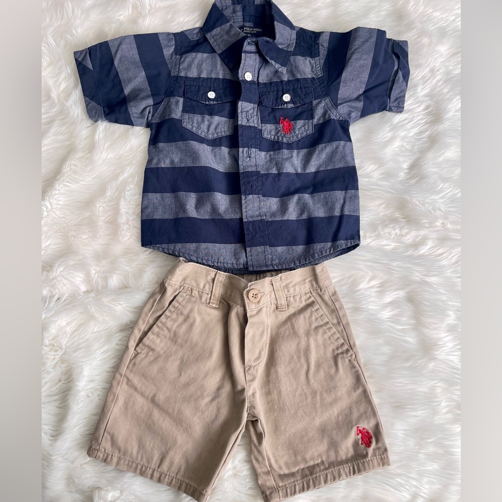 U.S. Polo Boy 2 Piece Set, Size 2T, Shirt and Short, Cotton, Good Condition.
